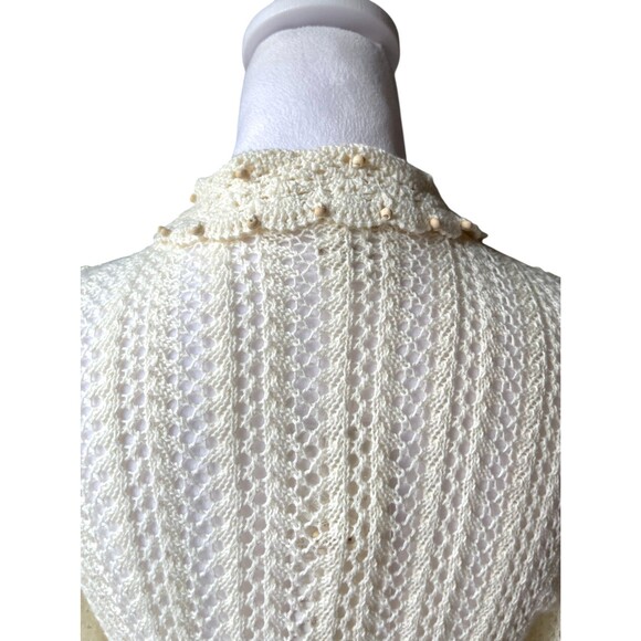 Crochet Open Front Cardigan Sz S Fairy Cottage Boho Wood Beads Scalloped NWT - Picture 7 of 14